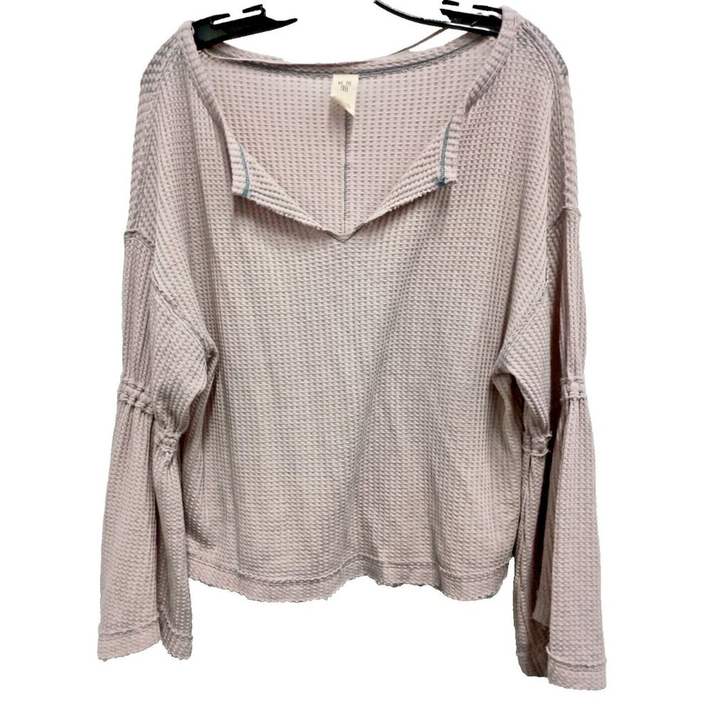 Free People Oversized Thermal Top Womens XS Lavender Bell Sleeve BOHO